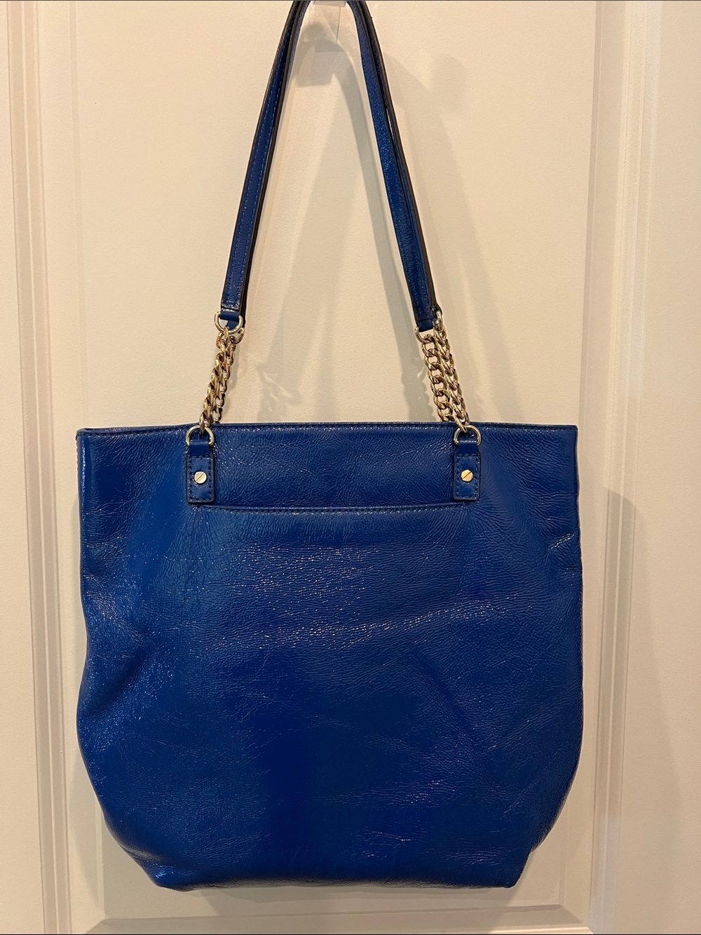 Michael Kors Cobalt Blue Leather Tote with Gold Chain Straps